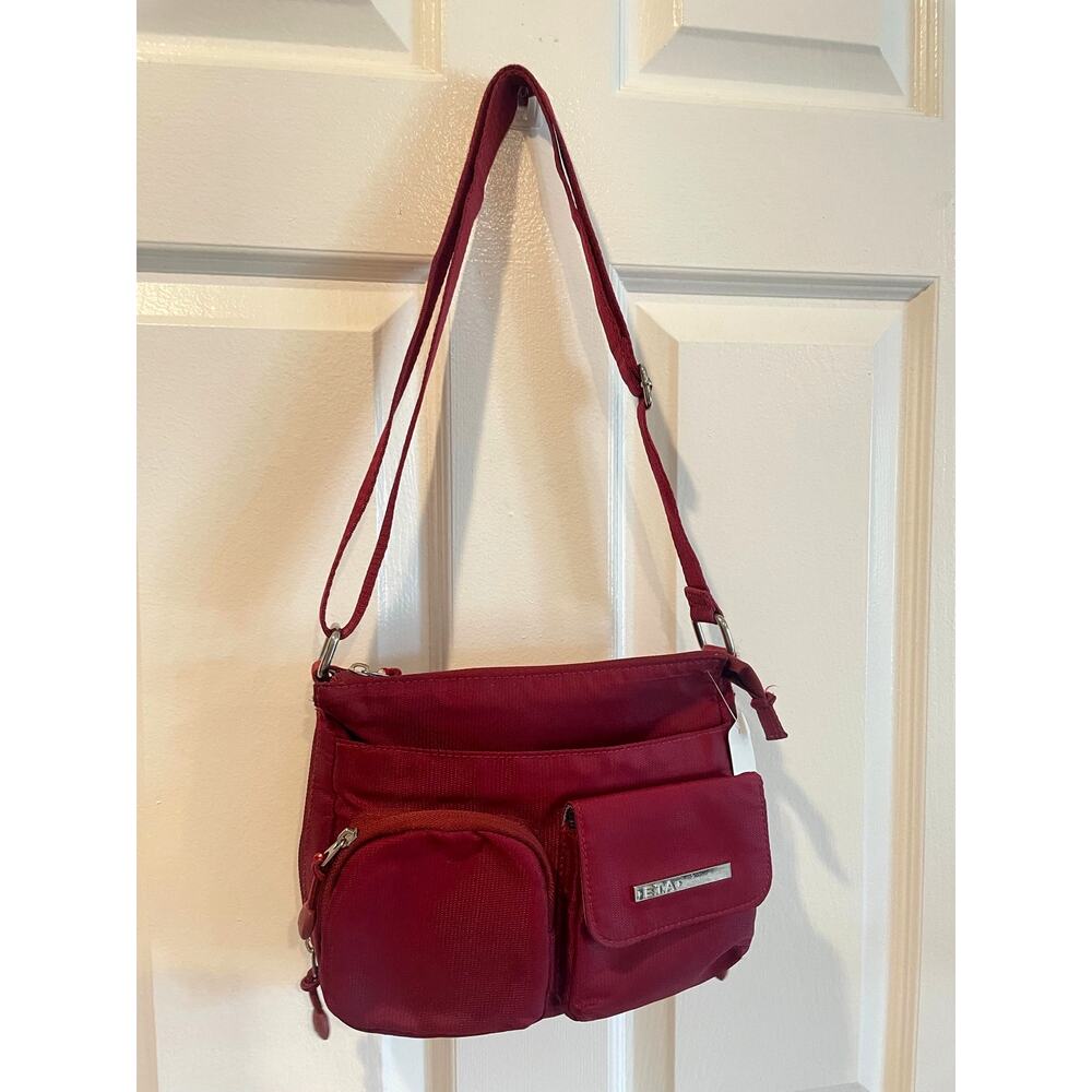 Rosetti E.T.A. Nylon Multi-Pocket Crossbody Travel Bag Purse – Maroon - Picture 9 of 10
